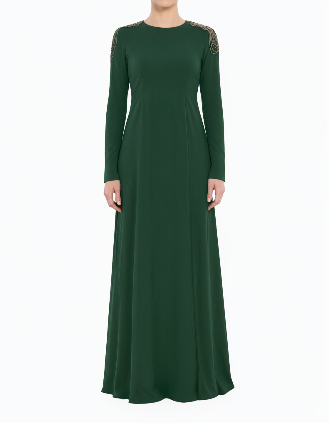 Green Shoulder Chains Modest Dress