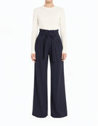 Navy Blue high waist pleats modest trousers