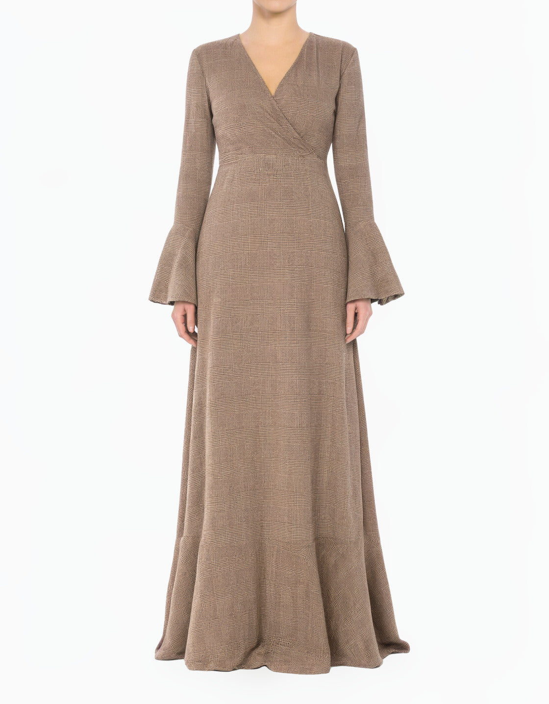 Brown Houndstooth Modest Maxi Dress B
