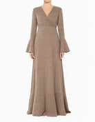Brown Houndstooth Modest Maxi Dress B