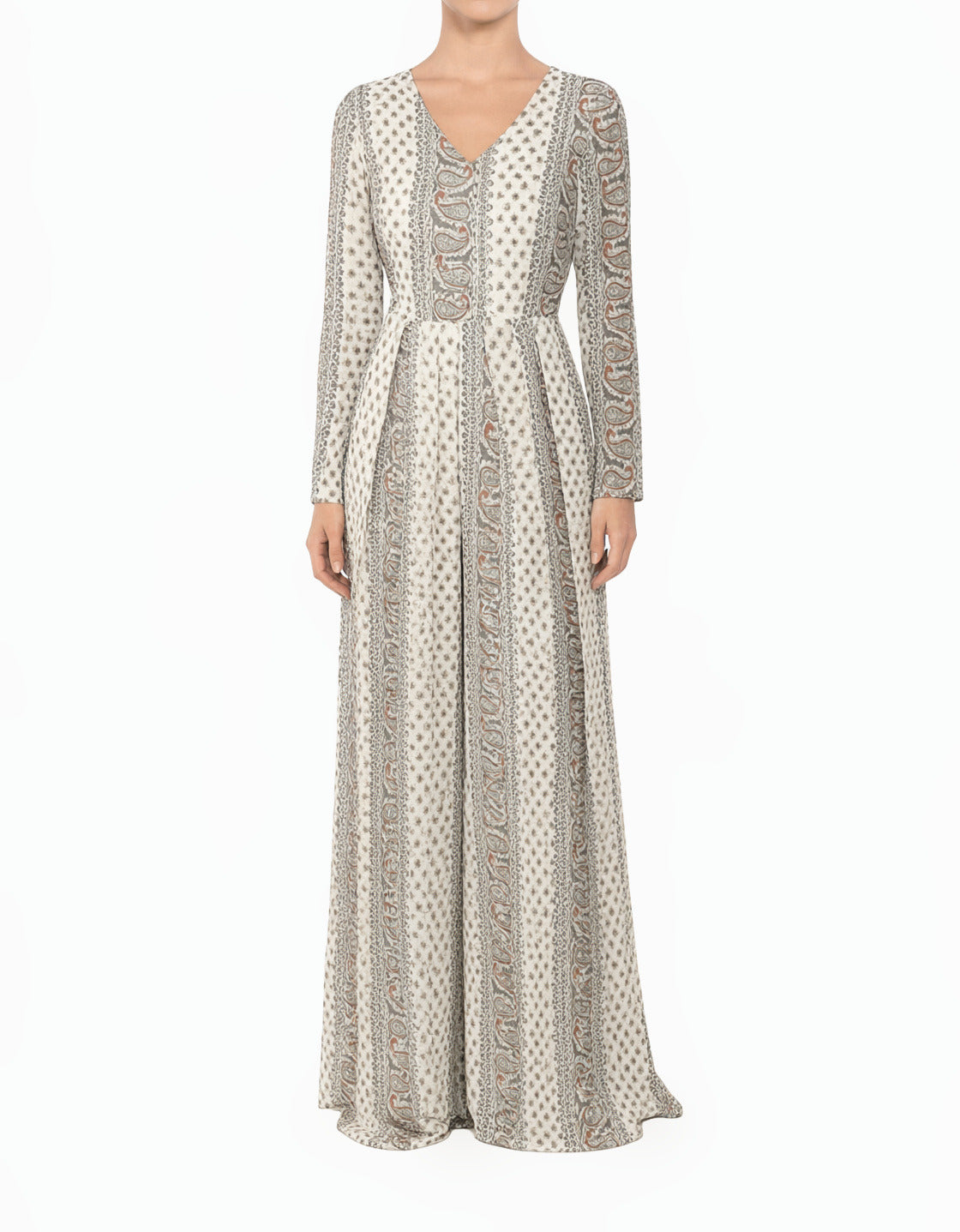 Ivory Paisley Modest Long Sleeve Playsuit Maxi