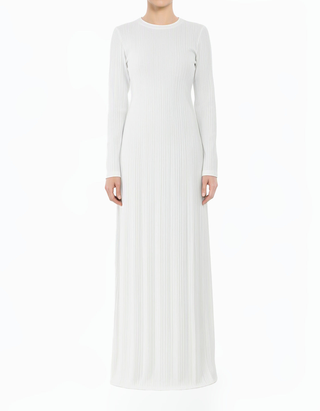 White Julia Ribbed Round Neck maxi dress