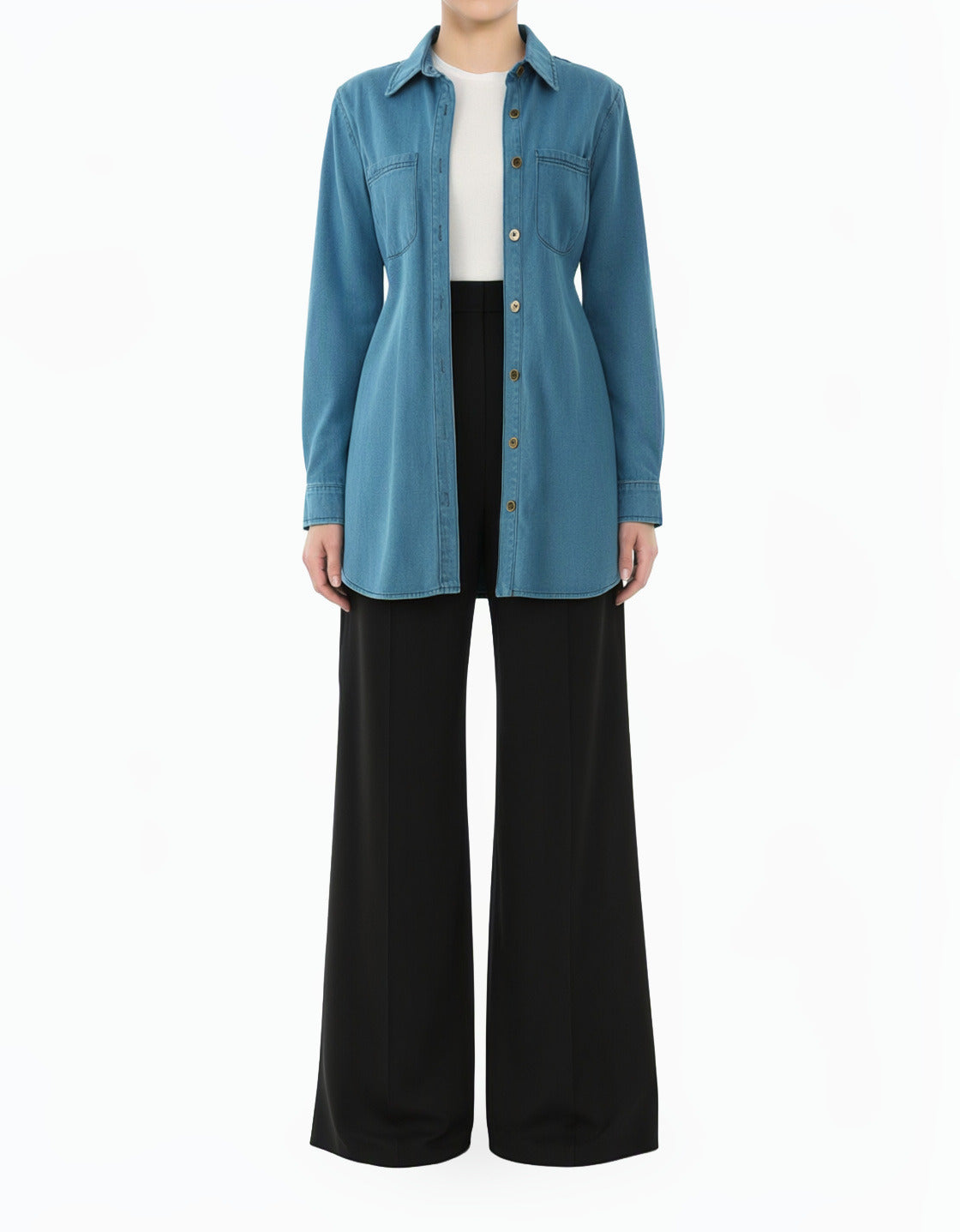 Vintage-Wash Modest Denim Tunic Top