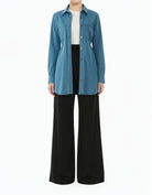 Vintage-Wash Modest Denim Tunic Top