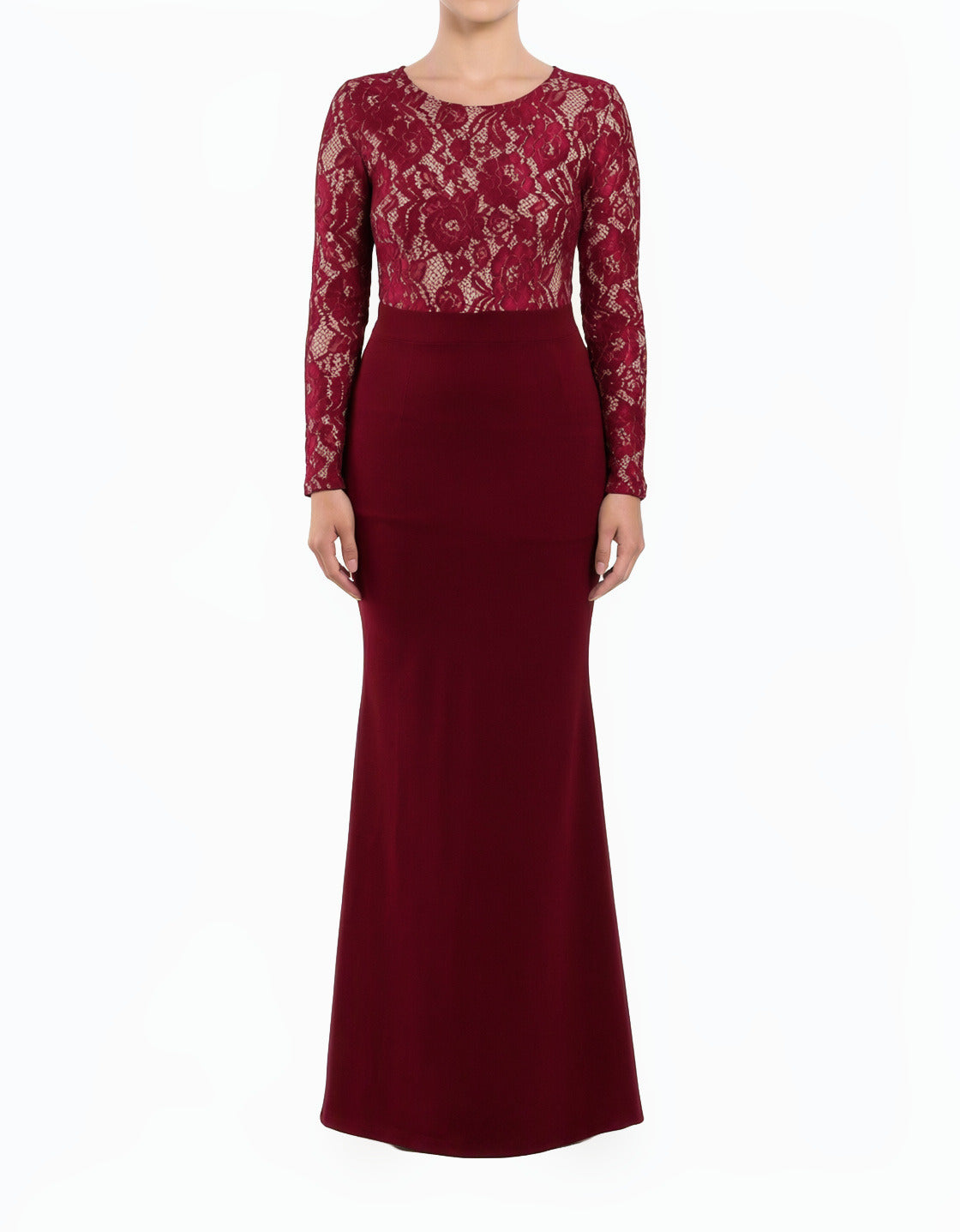 Lace Accent Bodycon Modest Maxi Dress