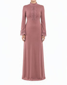 Dusty rose Lace Floral Bell Sleeve Modest Dress