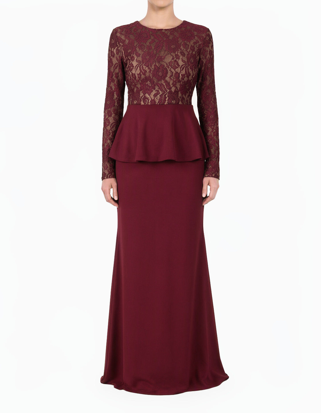 Lace-Top Peplum Modest Maxi Dress