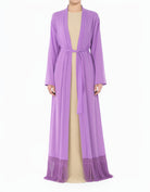 Lavender Maxi cardigan abaya Effortlessly chic fringe