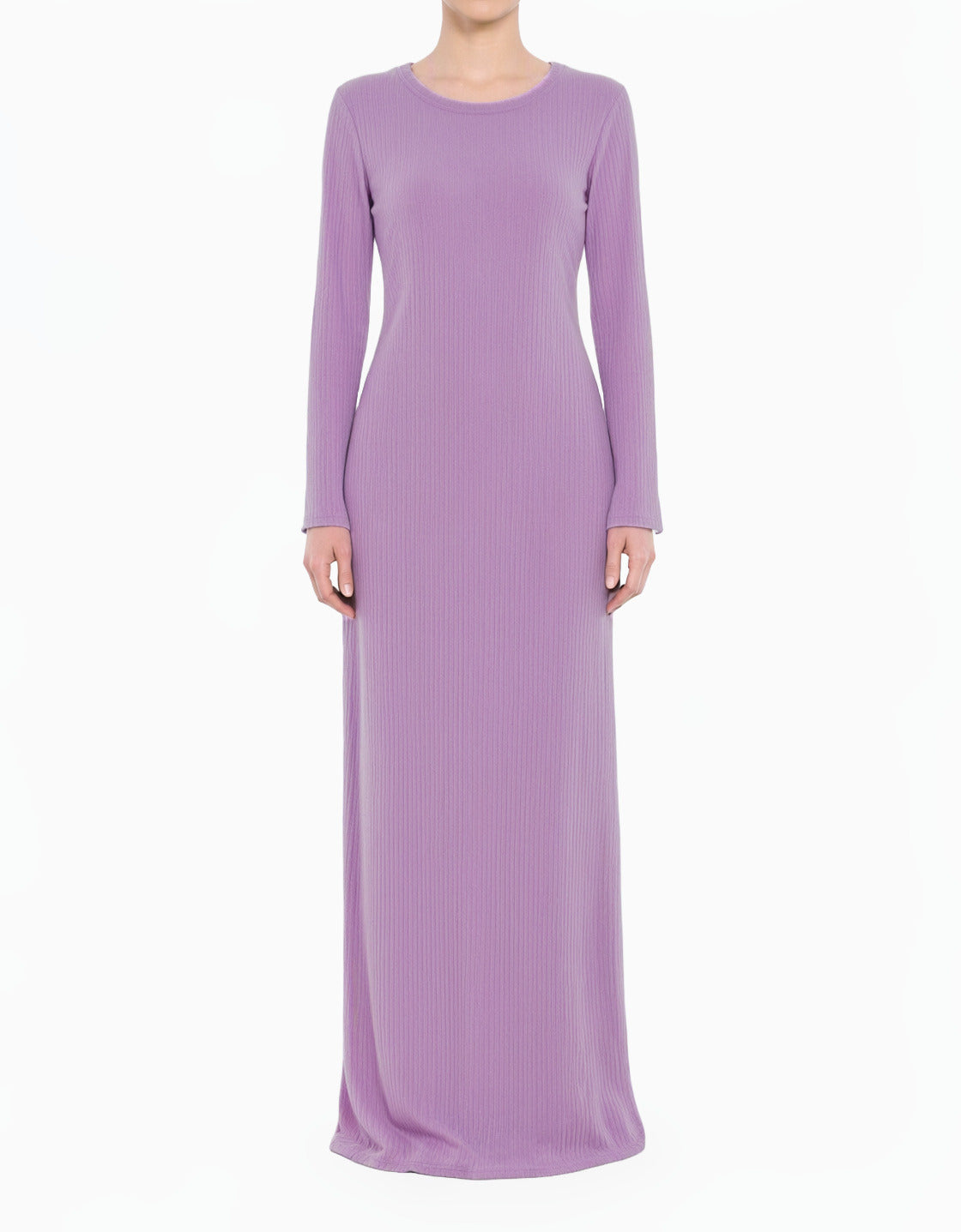 lavender Sadia Ribbed Round Neck Modest Maxi Dress