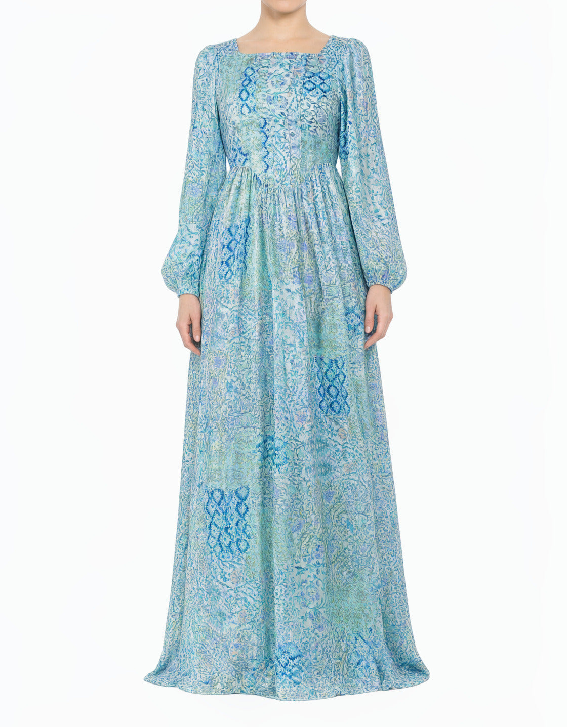 Light Blue Pretty Fatima Floral Corset Modest Maxi Dress