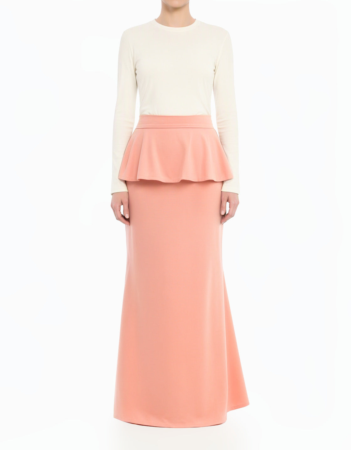 LightSalmon Peplum Modest Maxi Skirt