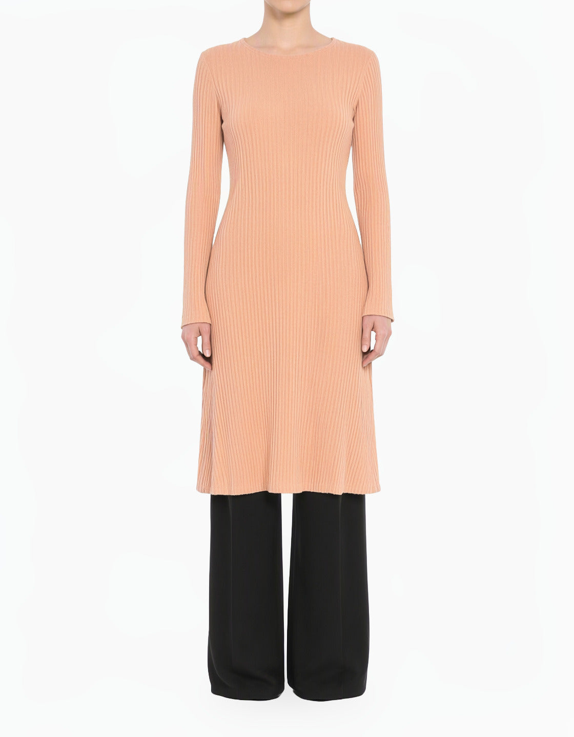 LightSalmon Modest Long Sleeve Midi Sweater Dress