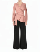pink Modest Long Sleeve Satin Wrap Top