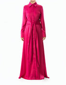Magenta Shirt-Dress Satin Modest Maxi Dress