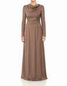 Mocha Majestic Modern Elegance Satin Modest Maxi Dress