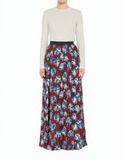 Maroon Floral Pleated Modest Maxi Skirt