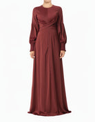 Maroon Marigold jasmine satin modest maxi dress