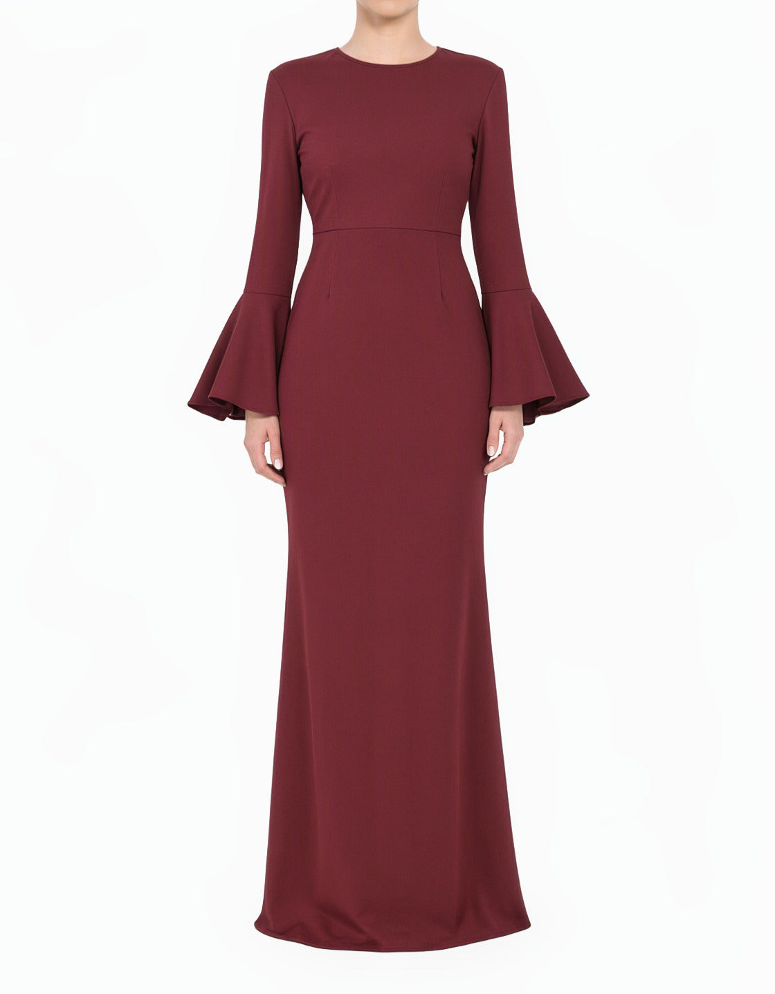 Maroon Modest Bell Sleeve Pencil Dress