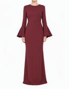 Maroon Modest Bell Sleeve Pencil Dress