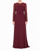Maroon Shoulder Detail Lace Modest Maxi Dress