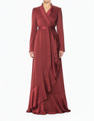 Maroon So Classy Elegance Wrapped Satin Modest Maxi Dress