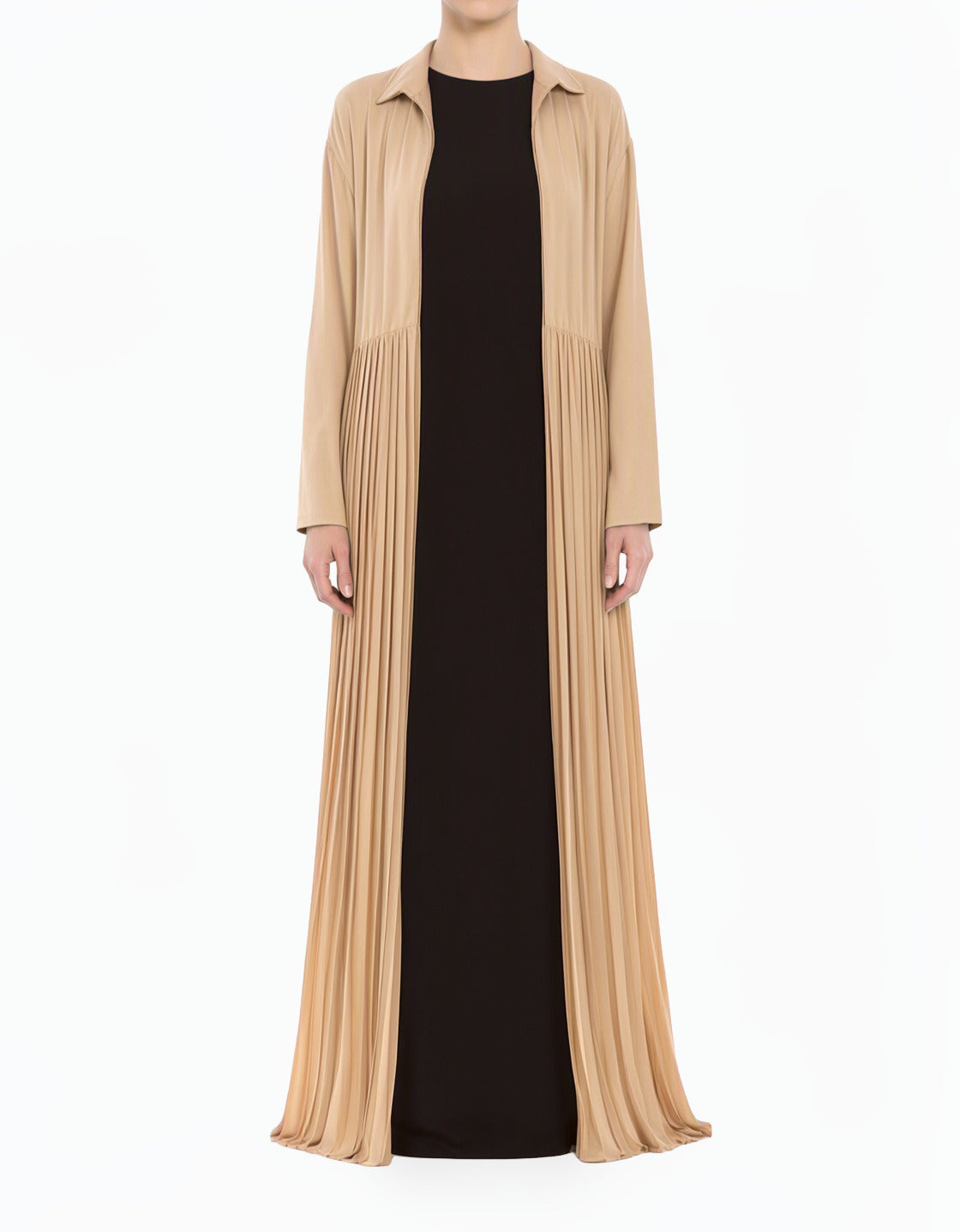 Nude Pearly Veil Pleated Modest Cardigan Abaya