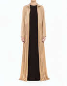 Nude Pearly Veil Pleated Modest Cardigan Abaya