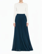 Teal Pleated Modest Maxi Skirt