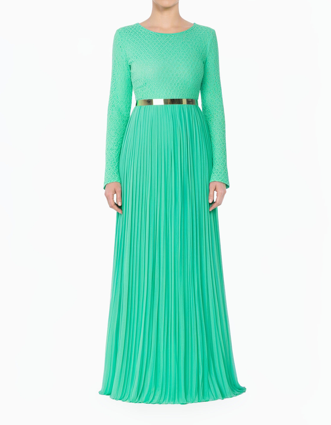 Mint Golden Pleated Modest Maxi Dress