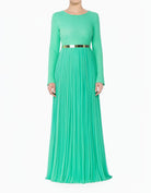 Mint Golden Pleated Modest Maxi Dress
