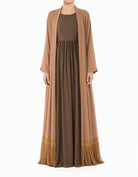 Mocha Maxi cardigan abaya Effortlessly chic fringe