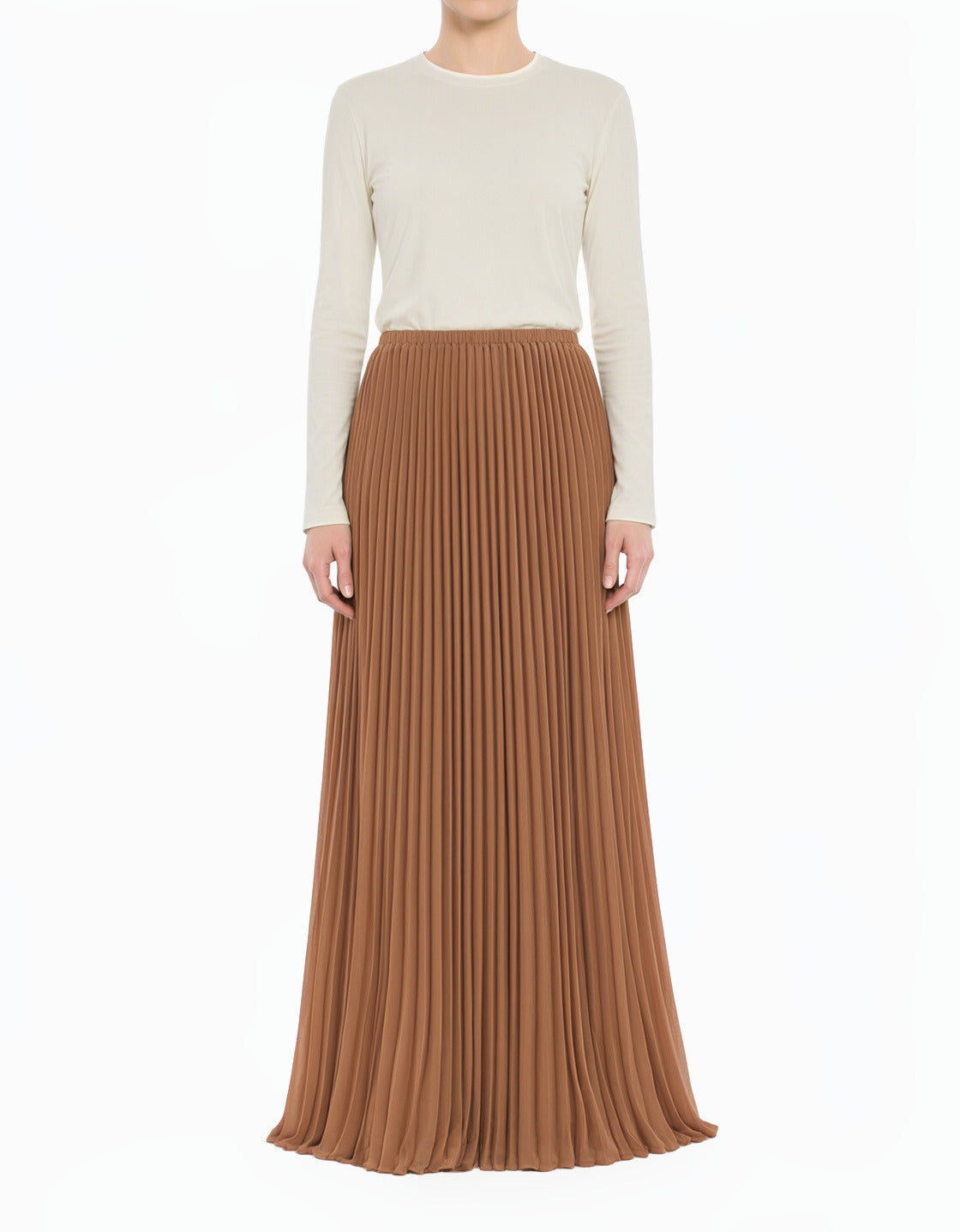 Mocha Pleated Chiffon Modest Maxi Skirt