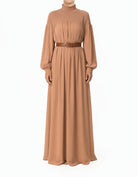 Mocha Umbrella Chiffon Modest Maxi Dress