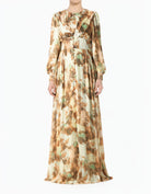 Mocha watercolor dreamy floral modest maxi dress