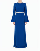 Blue Modest Bell Sleeve Pencil Dress