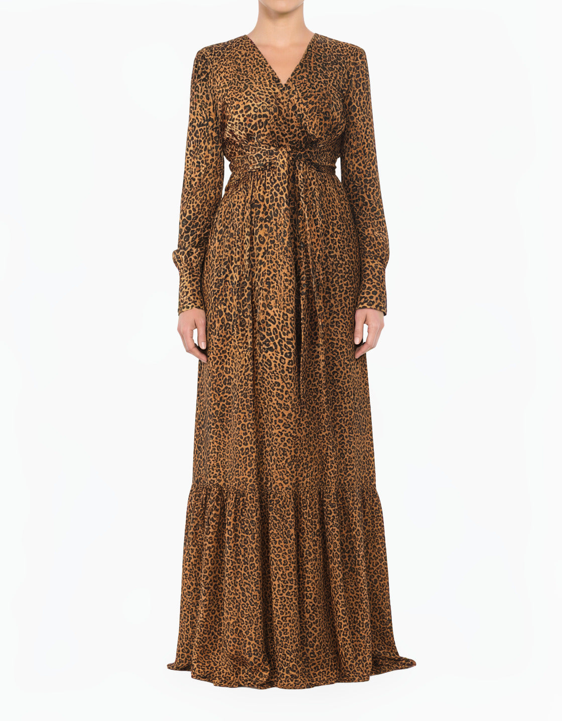 Modest Maxi Dress Brown Cheetah Satin