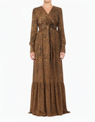 Modest Maxi Dress Brown Cheetah Satin