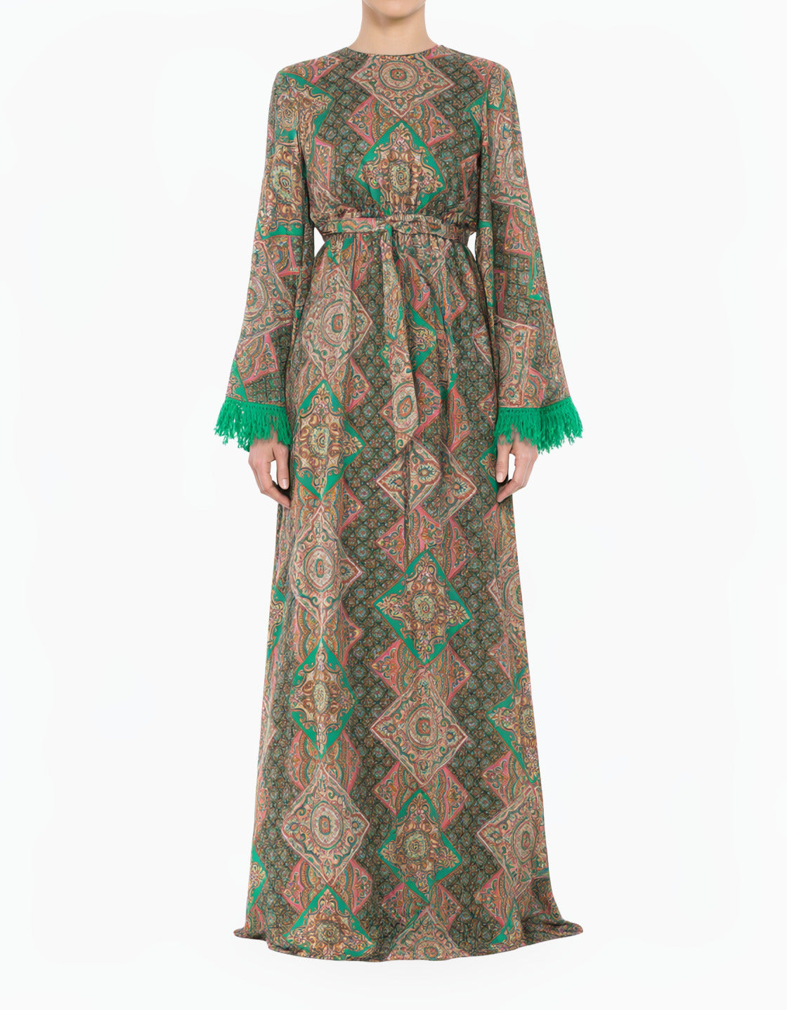 Moroccan print captivated in tassel modest maxi dress