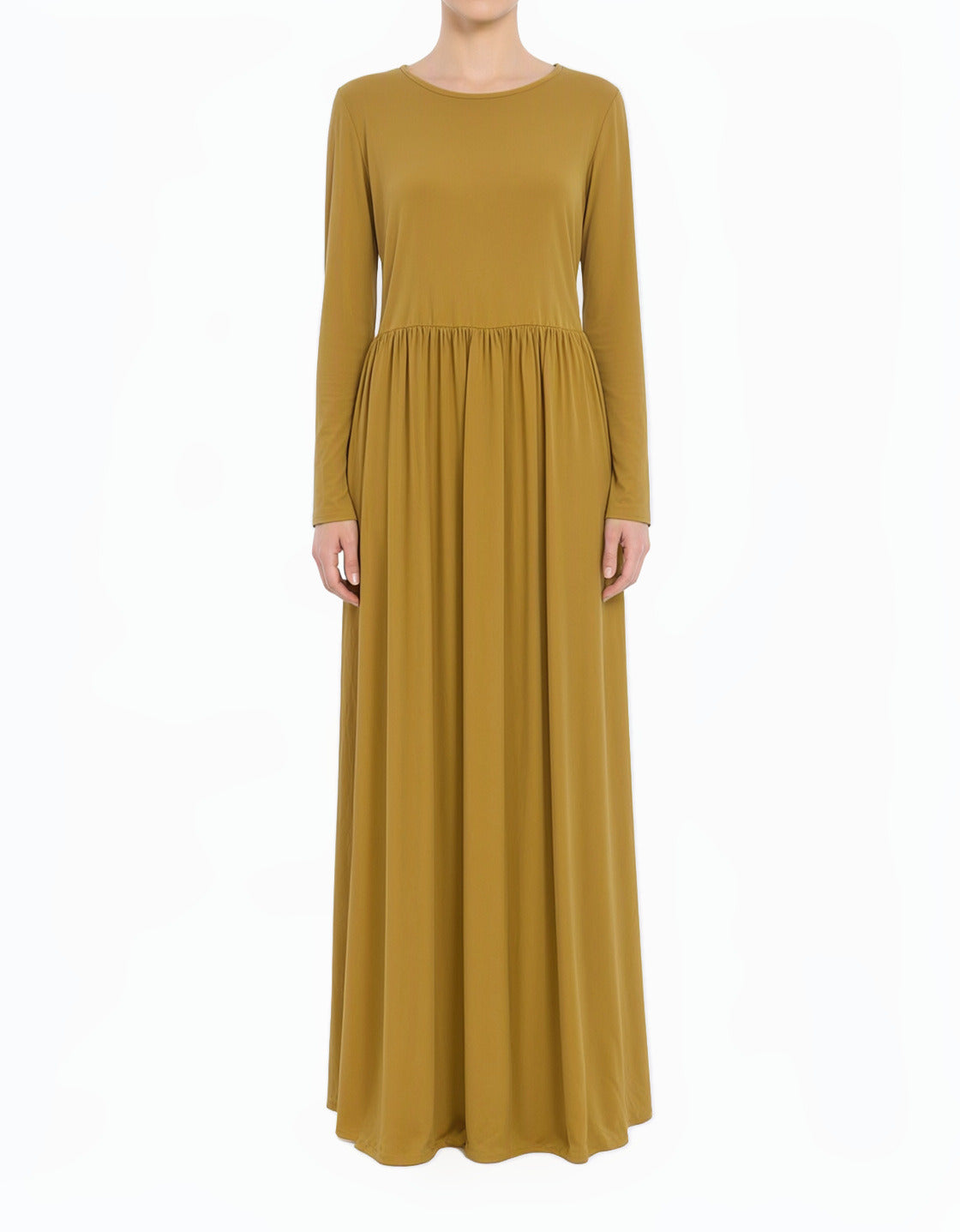 Mustard Milk Silk Modest Maxi Dress