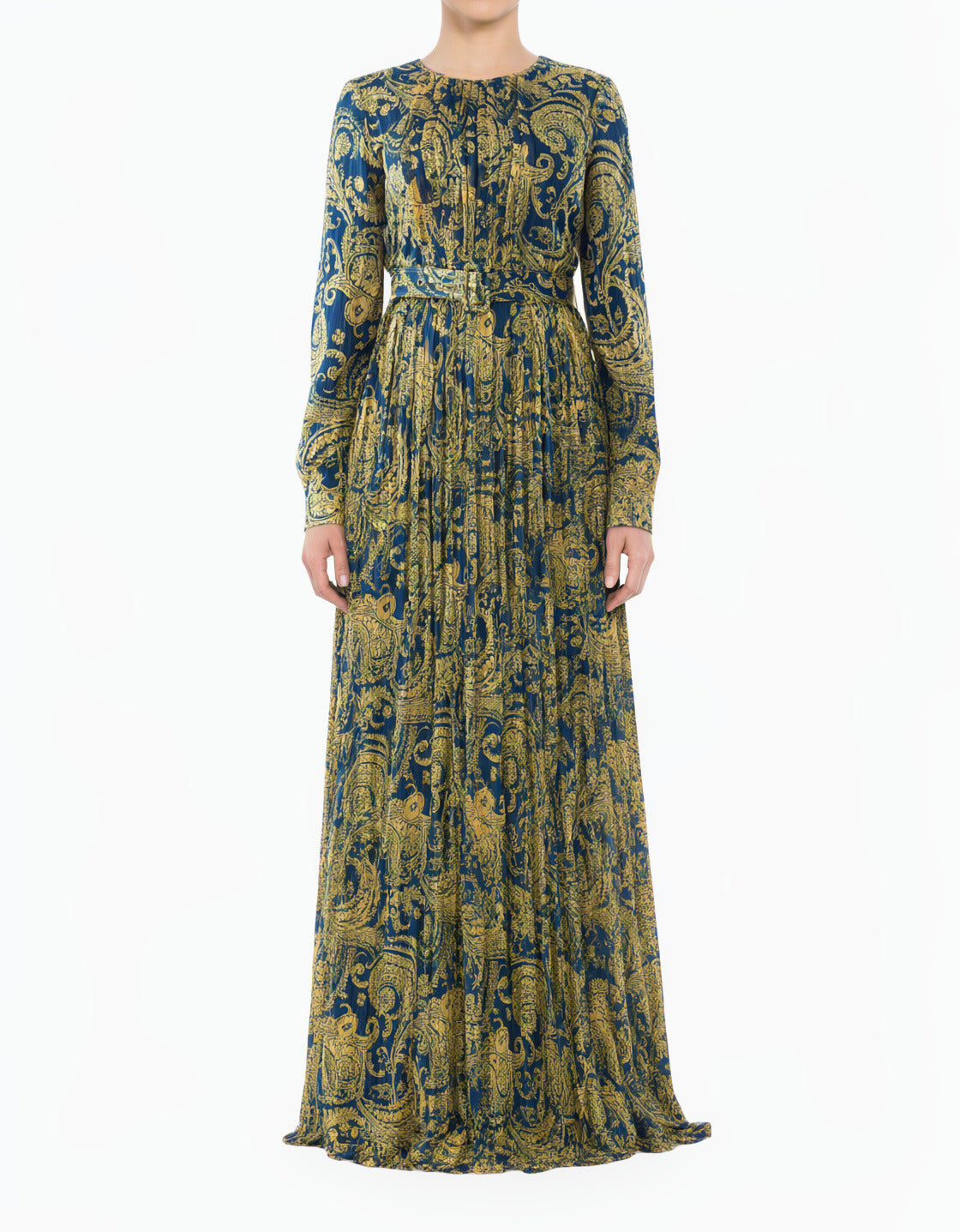 Navy and Gold Henna Chiffon Shimmer Modest Maxi Dress