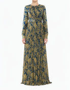 Navy and Gold Henna Chiffon Shimmer Modest Maxi Dress