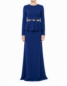 Navy Blue Classic Long Sleeve Peplum Modest Maxi Dress