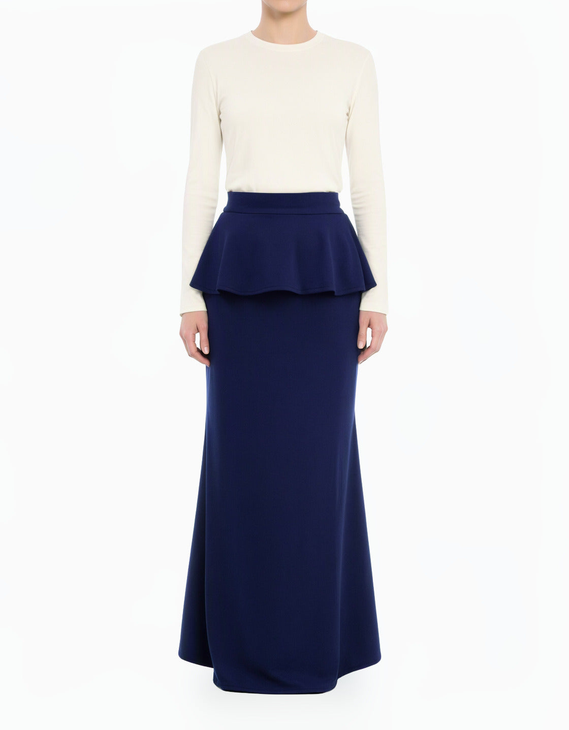 Navy Peplum Modest Maxi Skirt