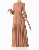 Mocha New Dress in Town Modest Long Sleeve Maxi