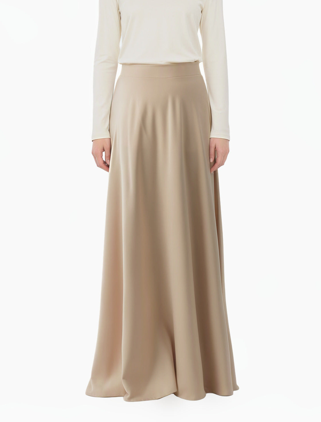 Nude Modest Maxi Skirt Elegant Luxury Satin