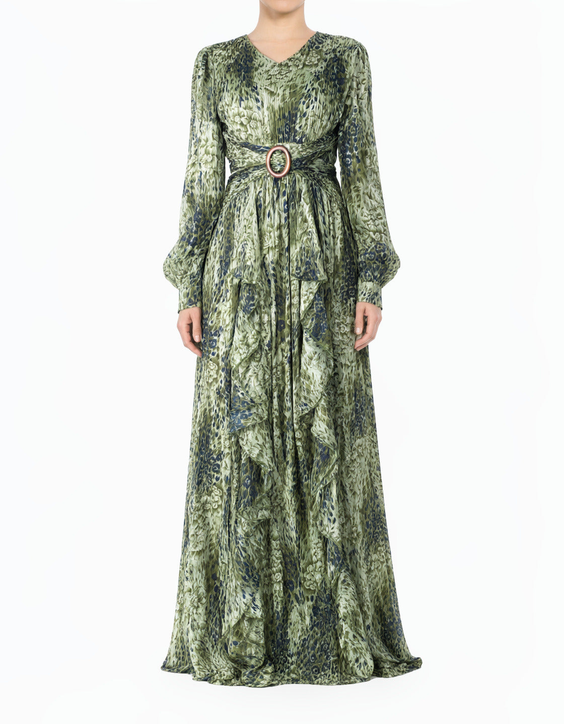 Olive Cheetah Floral Modest Maxi Dress