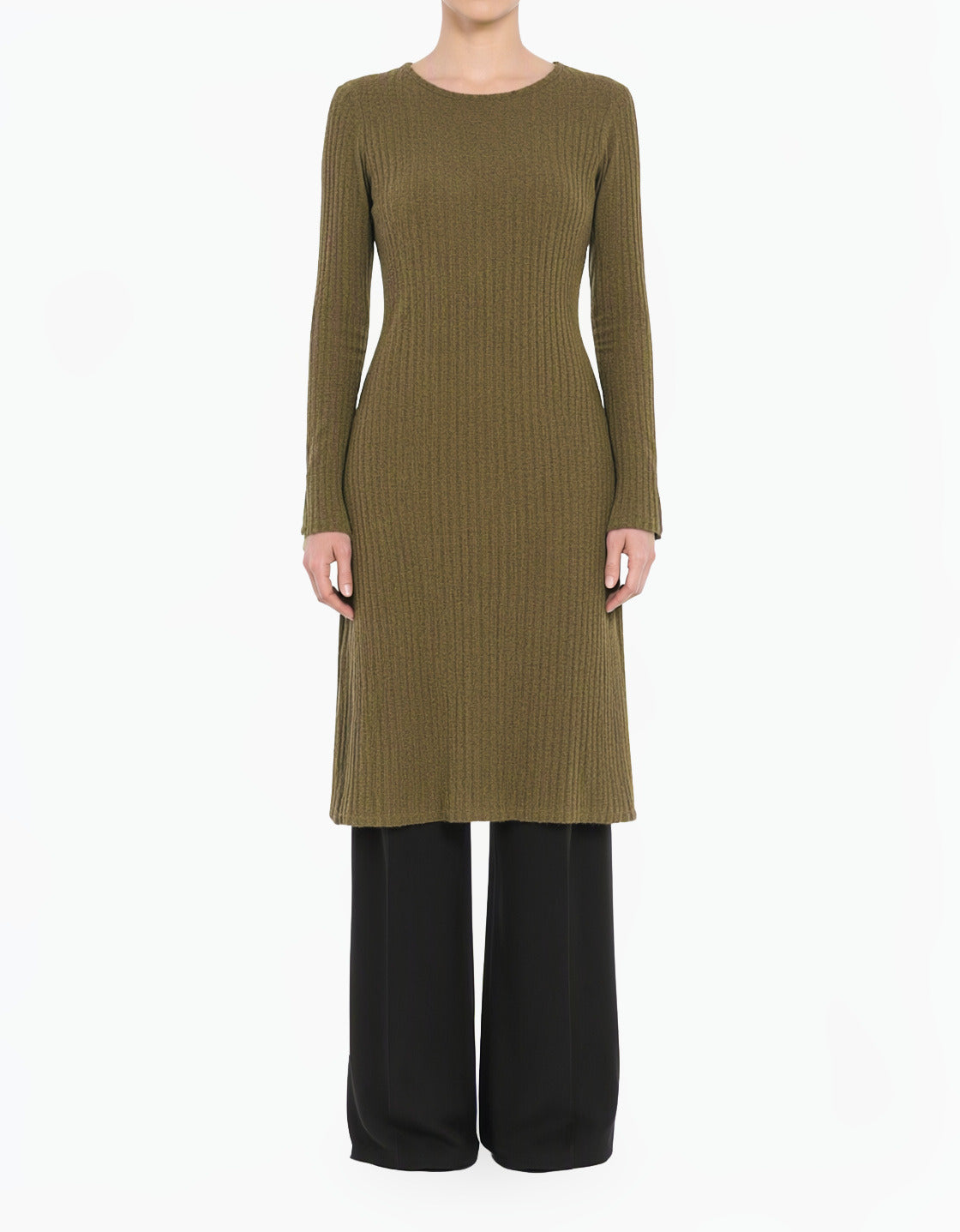 Olive Modest Long Sleeve Midi Sweater Dress