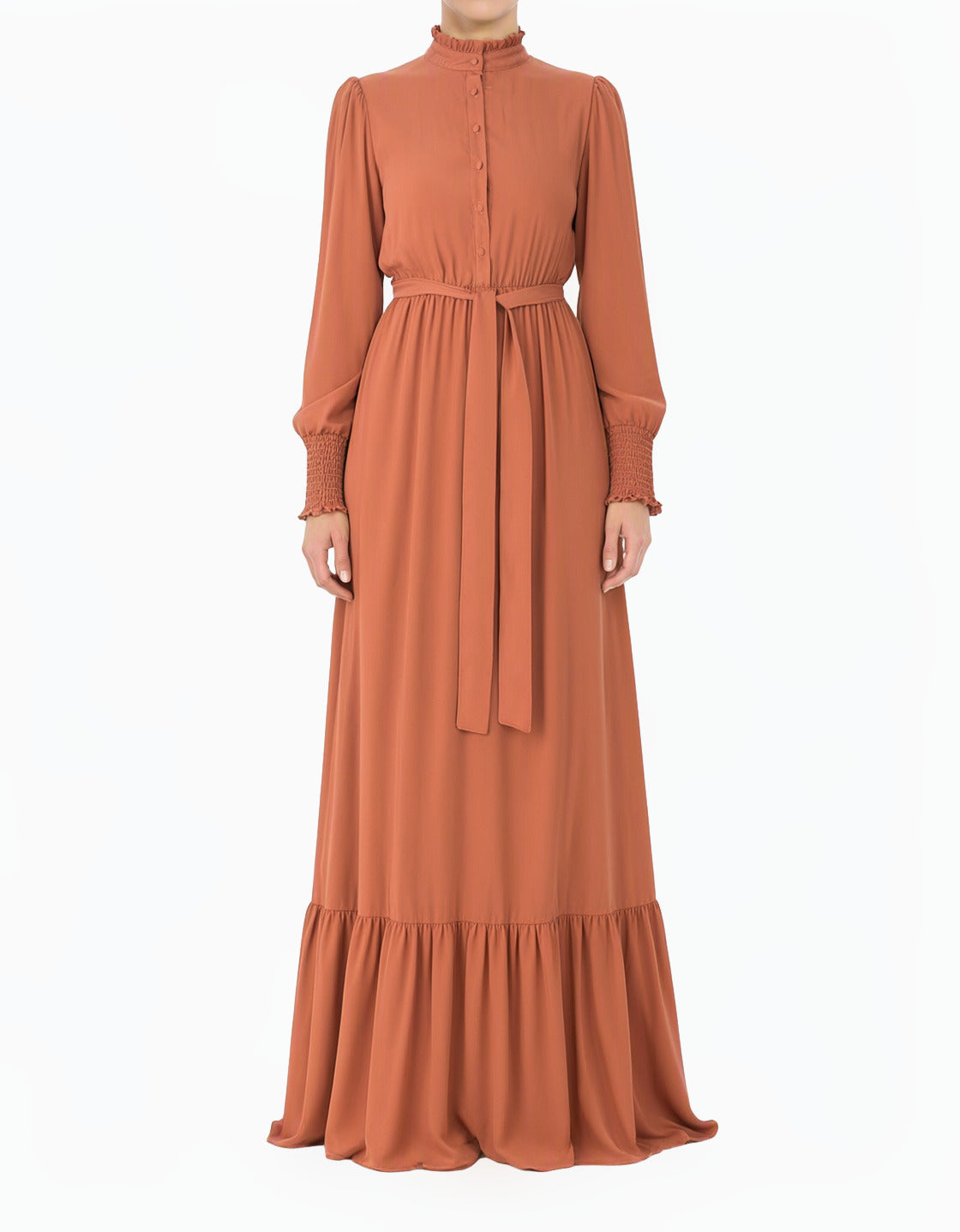 Blush Olivia crepe long sleeve maxi modest dress