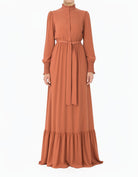 Blush Olivia crepe long sleeve maxi modest dress