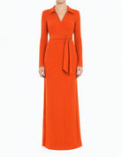orange V-Neck Ribbed Sweater Modest Dress